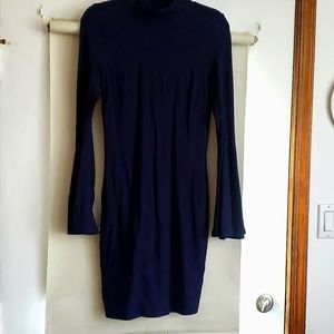Navy blue dress with bell sleeves and metal zipper